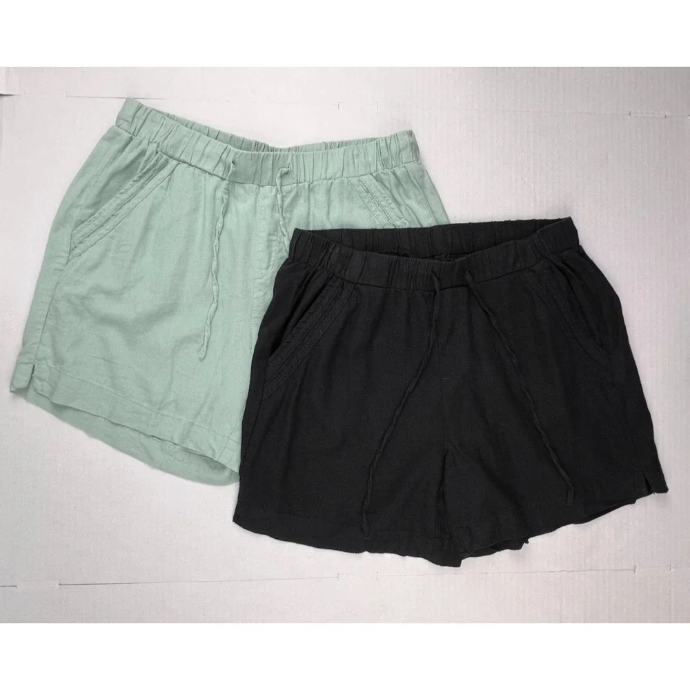 BRIGGS Womens Shorts BUNDLE 2 Pair M Black Mint Green Linen Blend Summer Casual